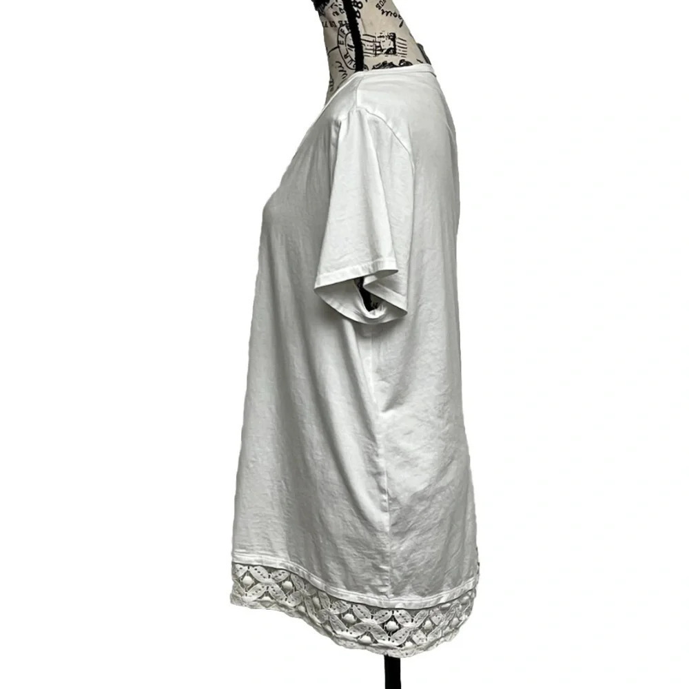 Chico’s White Cotton Slub Lace Hem Tunic Top Women’s 3 (XL) – Boho Modest - Picture 4 of 11